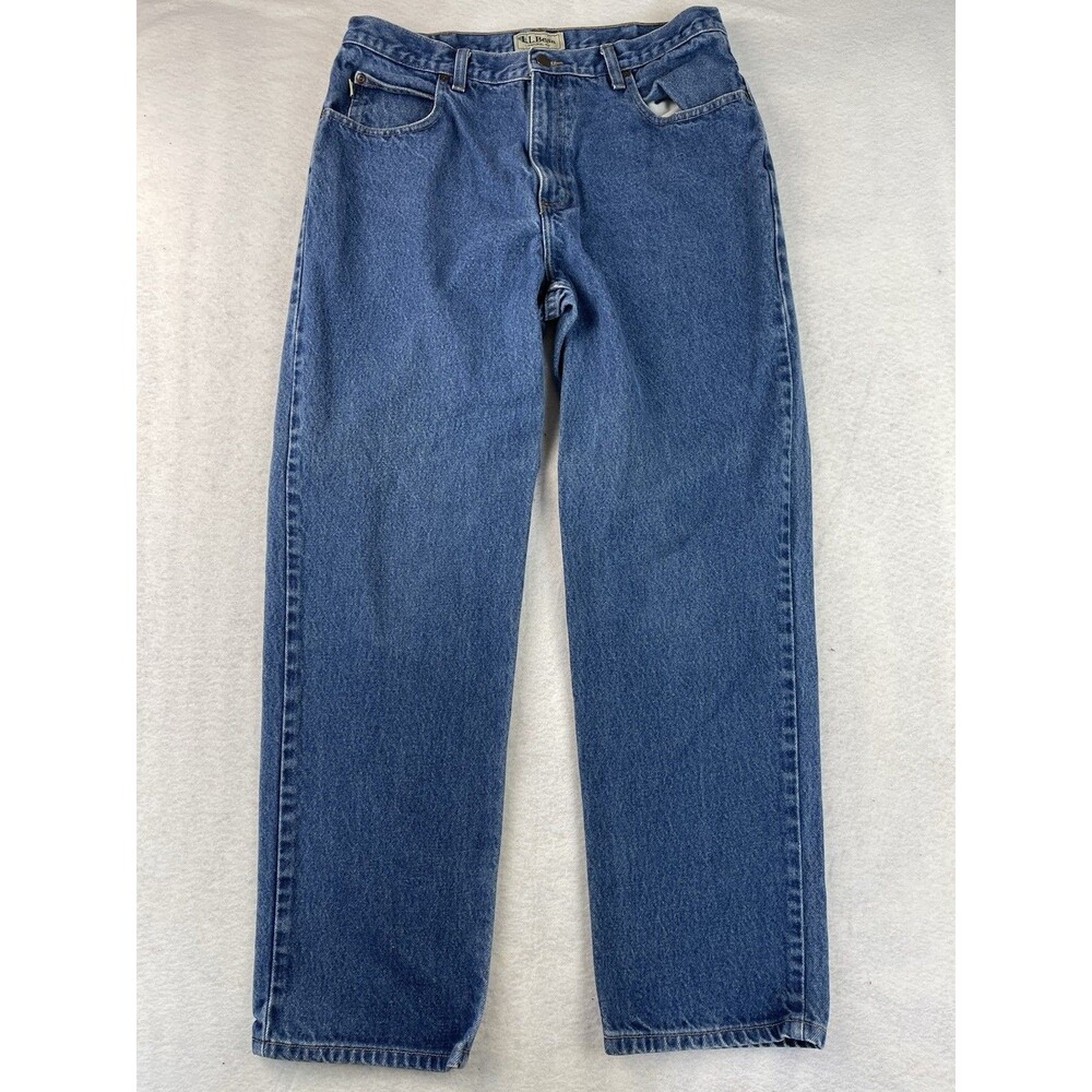 LL Bean Men’s 35x30 Blue Natural Fit Straight Denim Jeans 100% Cotton